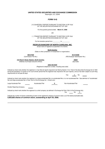 Thumbnail Peoples Bancorp of North Carolina 10-Q Quarterly Report FY 