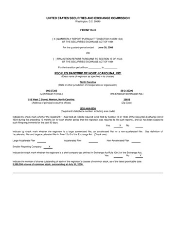Thumbnail Peoples Bancorp of North Carolina 10-Q Quarterly Report FY 