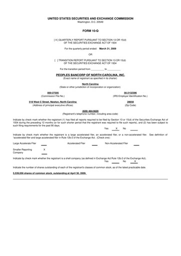 Thumbnail Peoples Bancorp of North Carolina 10-Q Quarterly Report FY 