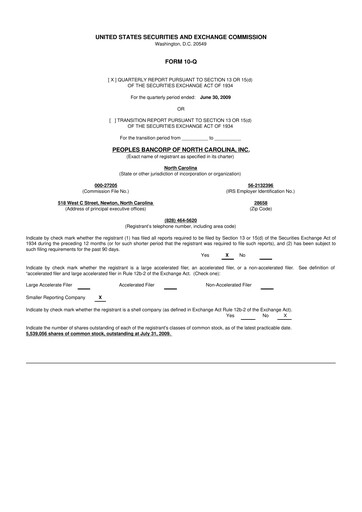 Thumbnail Peoples Bancorp of North Carolina 10-Q Quarterly Report FY 