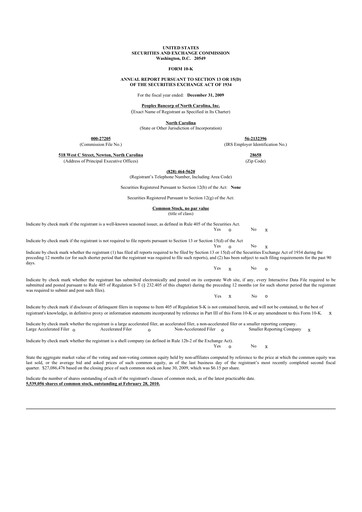 Thumbnail Peoples Bancorp of North Carolina 10-K Annual Report 