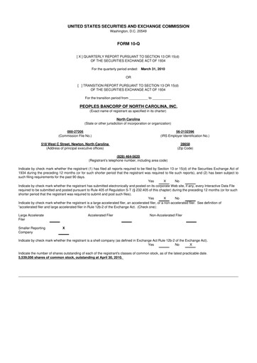 Thumbnail Peoples Bancorp of North Carolina 10-Q Quarterly Report FY 
