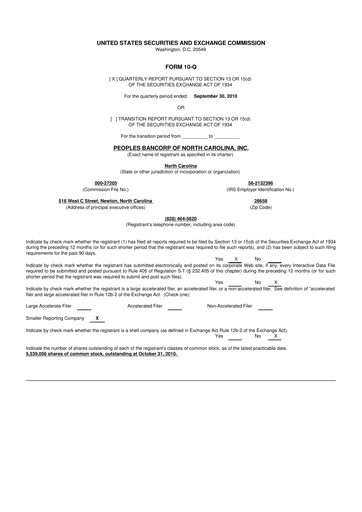 Thumbnail Peoples Bancorp of North Carolina 10-Q Quarterly Report FY 