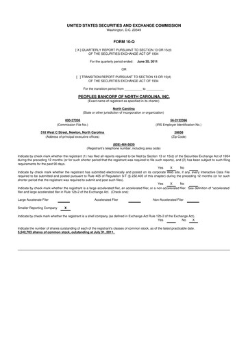 Thumbnail Peoples Bancorp of North Carolina 10-Q Quarterly Report FY2011 