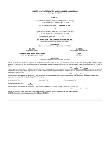 Thumbnail Peoples Bancorp of North Carolina 10-Q Quarterly Report FY2011 