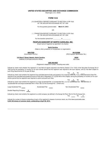 Thumbnail Peoples Bancorp of North Carolina 10-Q Quarterly Report FY2012 