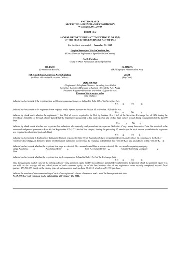 Thumbnail Peoples Bancorp of North Carolina 10-K Annual Report 2013