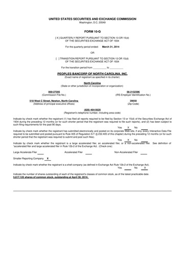 Thumbnail Peoples Bancorp of North Carolina 10-Q Quarterly Report FY2014 