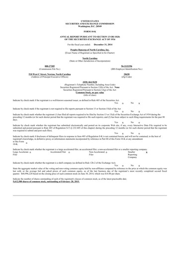 Thumbnail Peoples Bancorp of North Carolina 10-K Annual Report 2014
