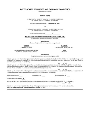 Thumbnail Peoples Bancorp of North Carolina 10-Q Quarterly Report FY2015 