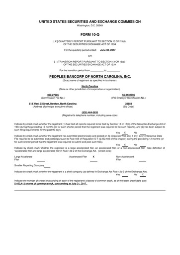 Thumbnail Peoples Bancorp of North Carolina 10-Q Quarterly Report FY2017 