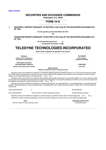 Thumbnail Teledyne Technologies 10-Q Quarterly Report FY2014 