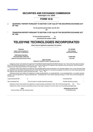 Thumbnail Teledyne Technologies 10-Q Quarterly Report FY2014 