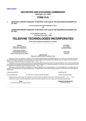Thumbnail Teledyne Technologies 10-Q Quarterly Report FY2015 