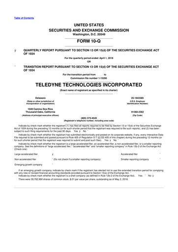 Thumbnail Teledyne Technologies 10-Q Quarterly Report FY2018 