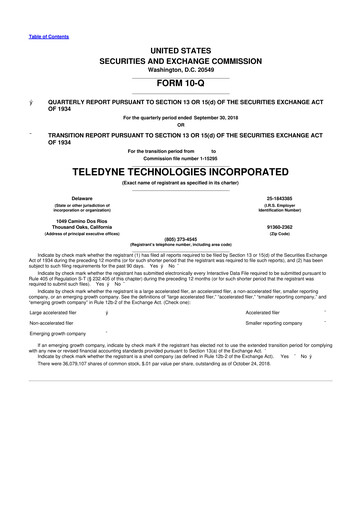 Thumbnail Teledyne Technologies 10-Q Quarterly Report FY2018 