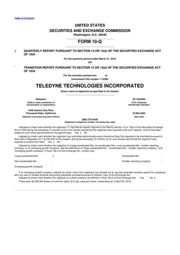 Thumbnail Teledyne Technologies 10-Q Quarterly Report FY2019 