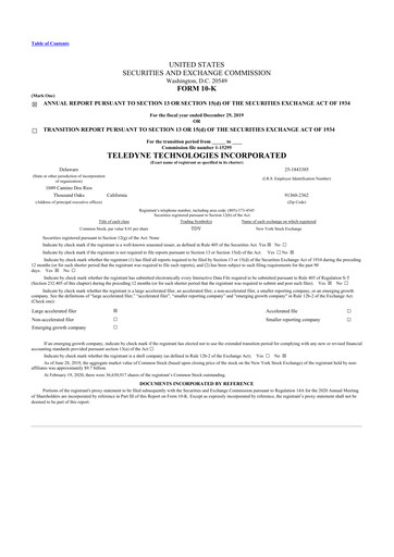 Thumbnail Teledyne Technologies 10-K Annual Report 2019