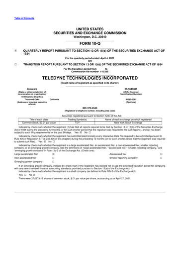 Thumbnail Teledyne Technologies 10-Q Quarterly Report FY2021 