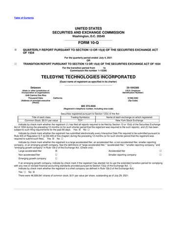 Thumbnail Teledyne Technologies 10-Q Quarterly Report FY2021 