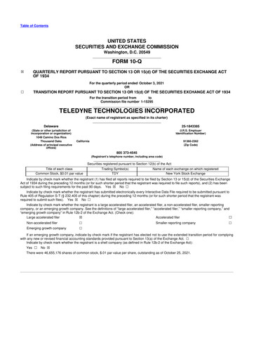 Thumbnail Teledyne Technologies 10-Q Quarterly Report FY2021 