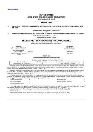 Thumbnail Teledyne Technologies 10-Q Quarterly Report FY2022 