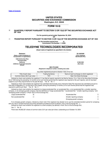 Thumbnail Teledyne Technologies 10-Q Quarterly Report FY2024 