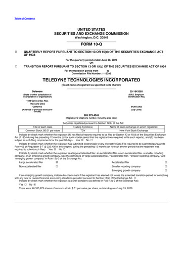 Thumbnail Teledyne Technologies 10-Q Quarterly Report FY2026 