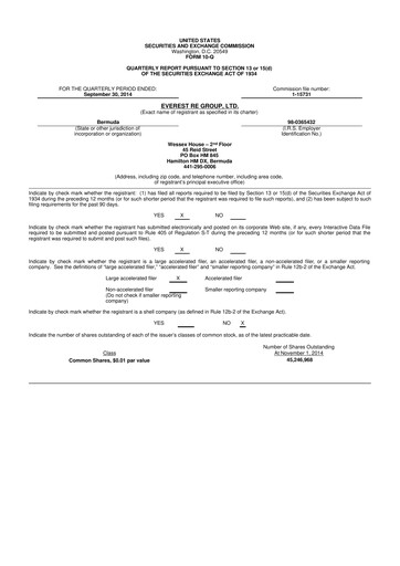 Thumbnail Everest Group 10-Q Quarterly Report FY 