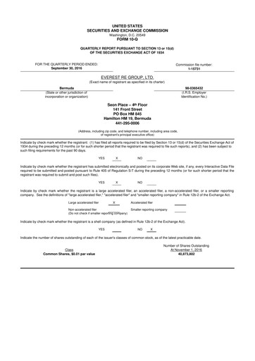 Thumbnail Everest Group 10-Q Quarterly Report FY 