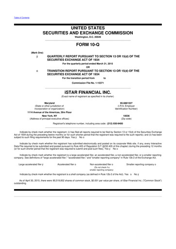 Thumbnail Safehold
 10-Q Quarterly Report FY2015 