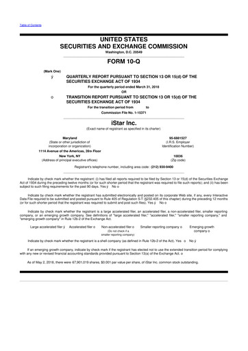 Thumbnail Safehold
 10-Q Quarterly Report FY2018 