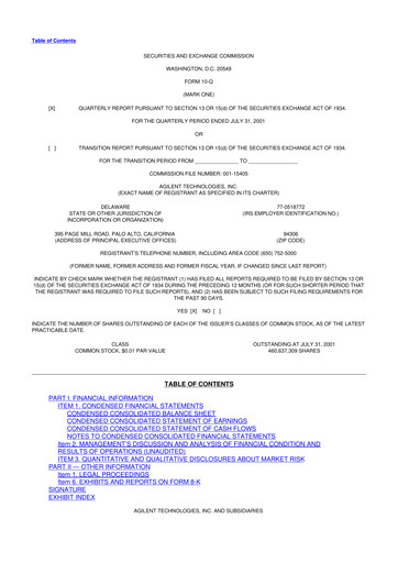 Thumbnail Agilent Technologies 10-Q Quarterly Report FY 