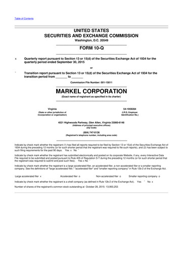 Thumbnail Markel Group 10-Q Quarterly Report FY2015 