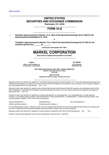 Thumbnail Markel Group 10-Q Quarterly Report FY2019 