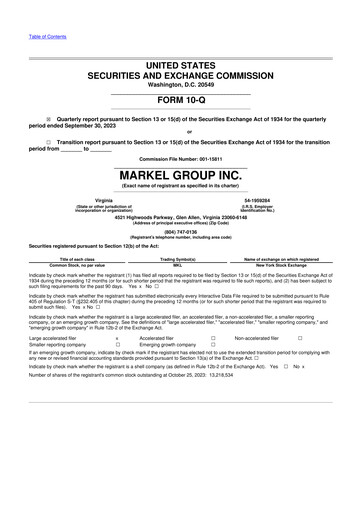 Thumbnail Markel Group 10-Q Quarterly Report FY2023 