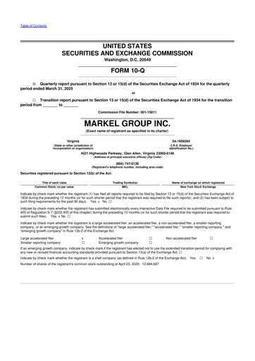 Thumbnail Markel Group 10-Q Quarterly Report FY2025 