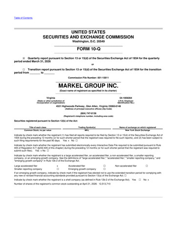 Thumbnail Markel Group 10-Q Quarterly Report FY 
