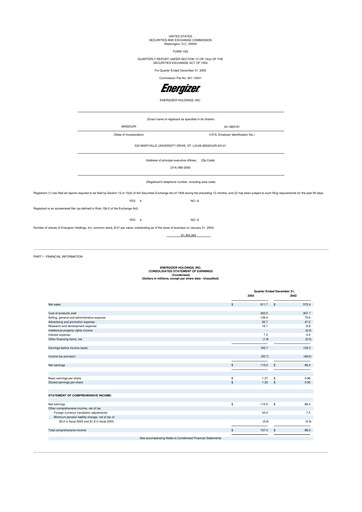 Thumbnail Edgewell Personal Care
 10-Q Quarterly Report FY 
