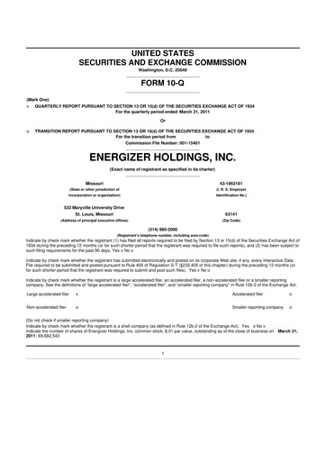 Thumbnail Edgewell Personal Care
 10-Q Quarterly Report FY2011 
