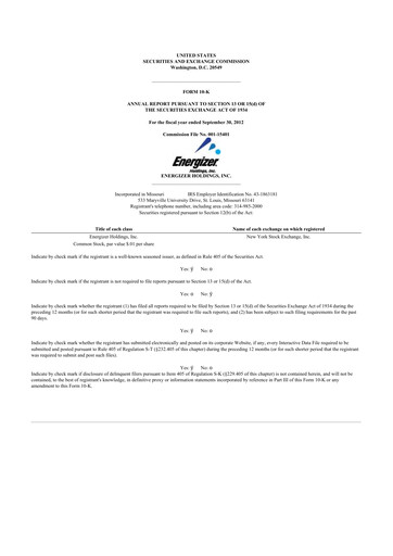 Thumbnail Edgewell Personal Care
 10-K Annual Report 2012