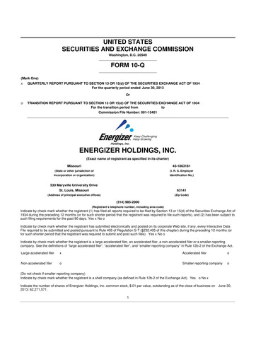 Thumbnail Edgewell Personal Care
 10-Q Quarterly Report FY2013 