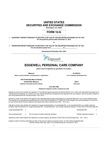 Thumbnail Edgewell Personal Care
 10-Q Quarterly Report FY2017 