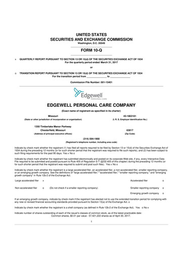 Thumbnail Edgewell Personal Care
 10-Q Quarterly Report FY2017 