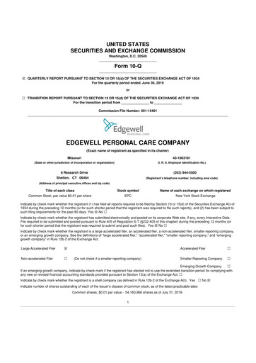 Thumbnail Edgewell Personal Care
 10-Q Quarterly Report FY2019 