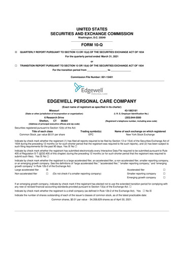 Thumbnail Edgewell Personal Care
 10-Q Quarterly Report FY2021 