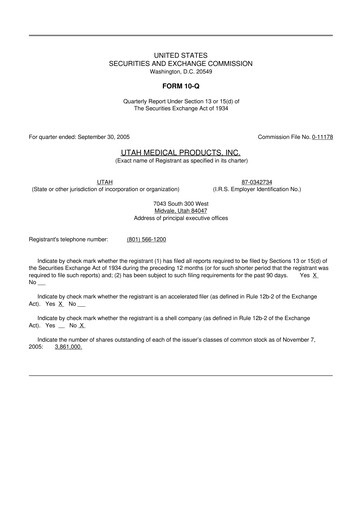 Thumbnail Utah Medical Products 10-Q Quarterly Report FY 