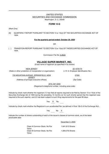 Thumbnail Village Super Market 10-Q Quarterly Report FY 