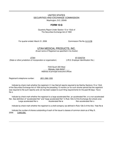 Thumbnail Utah Medical Products 10-Q Quarterly Report FY 