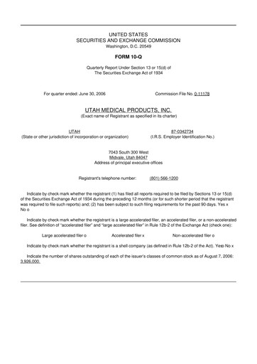 Thumbnail Utah Medical Products 10-Q Quarterly Report FY 